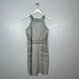 PrAna Women XS Green Tan Stripe Ardor Dress Racer Back Bra Shelf Athleisure